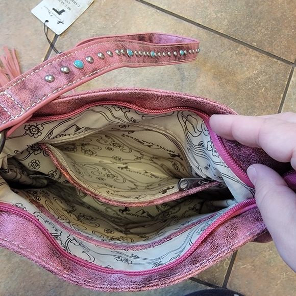 NWT Montana West Concealed Carry  Pink Crossbody Turquoise, studs, Frindge - Picture 11 of 16